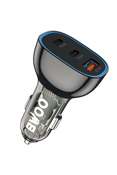Universal BWOO BO-CC96 Car Charger, 68W, 3A, 1 x USB-A - 2 x USB-C, Black