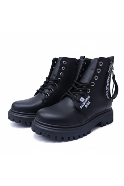 PATİK BEBE Girls' Black Leather Zip-Up Style Children's Boots