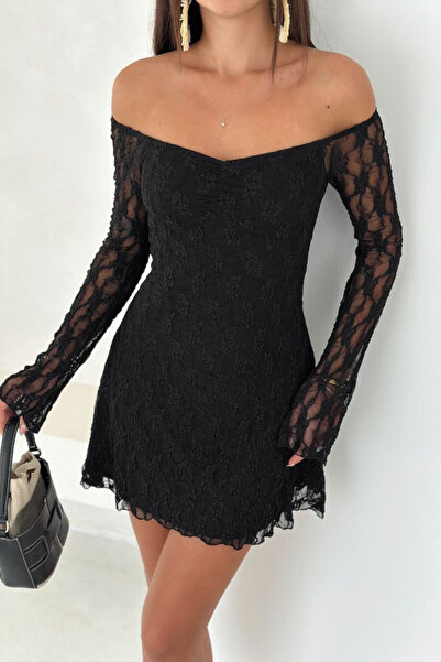 MİROR Women's Black Lace Detailed Mini Dress