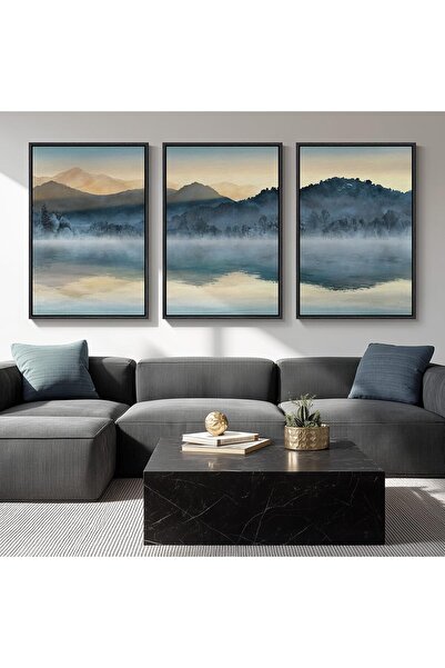 ALAYRA International مجموعة من 3 لوحات فنية من قماش الجبال بألوان مائية، مطبو...