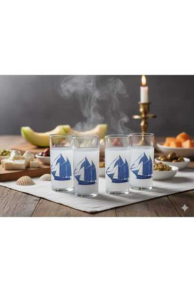 Paşabahçe Blue Sail 4-Piece Raki Glass Set – Marine Concept (200 ml)