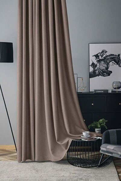 mis home ev tekstil Soft Kadife Fon Perde 90 cm Sık Pile Koyu Sütlü Kahve