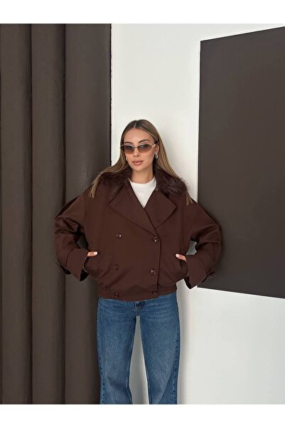 manana fashion Yakas Fur Detailed Elastic Waist Coat