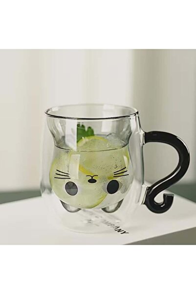 CT STONES Modern Design Cat Glass Cup – Double Wall, for Gift & Daily Use
