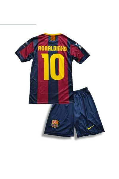 Flextreme Barcelona- 10 Ronaldinho -Gaucho 2006 İç Saha Çocuk Futbol Forması 2'Lü Set (Kırmızı) HD119