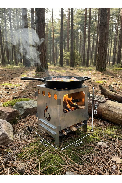 FASMART v2.1 Large Ateş Kutusu / Portatif Katlanır Kamp Ocağı / Kül Tablalı & Çantalı (15x15x20 cm)