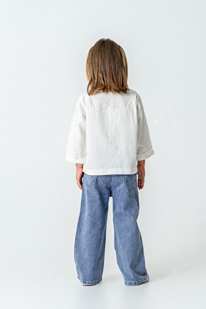CLOUDY WEAR&DESİGN Girl's Stone Detailed Shirt and Wide Leg Jeans Two-Piece Set