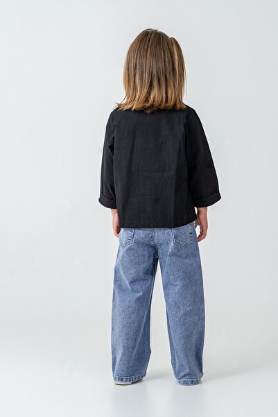 CLOUDY WEAR&DESİGN Girl's Stone Detailed Shirt and Wide Leg Jeans Two-Piece Set