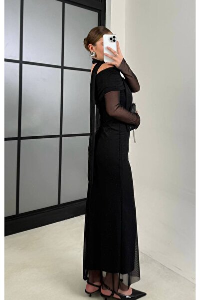 LİNDALİNA TEKSTİL Stone Tulle Dress Madonna Collar