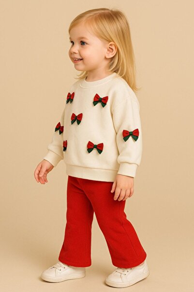 BEBEĞİME ÇORAP Girl's Top and Bottom Set / Bowknot Christmas Top and Bottom Combination
