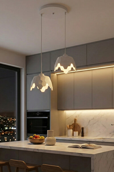 Oxyteez Modern Dekoratif Çiftli Sarkıt Avize Geometrik Desenli İkili Salon Mutfak Yatak Odası Aydınlatma