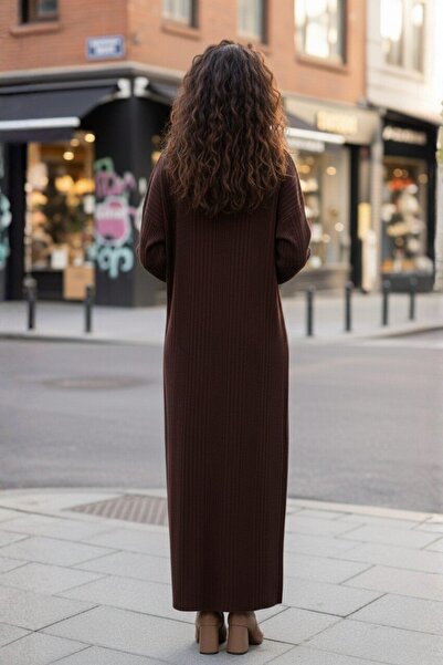 Mossta Καφέ Μίνιμαλ Σχέδιο Μακρύ Πλεκτό Φόρεμα