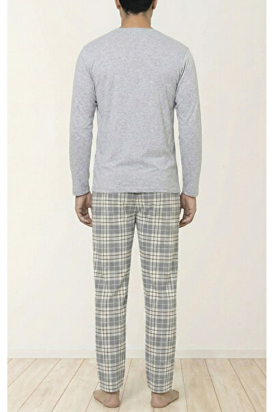 embody Men's long cotton wadded cotton pyjamas, grey The Leader 16403