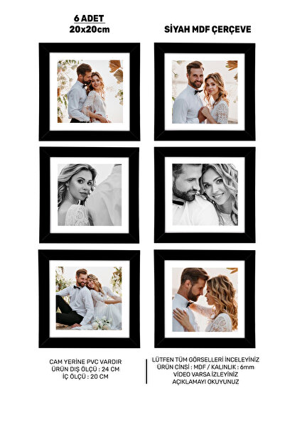 Me you 6 Adet 20x20 Çerçeve - Mdf Çerçeve - Fotoğraf Çerçevesi - Kare Çerçeve...