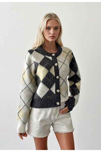 MARLİNG Baklava Patterned Feathered Knitwear Cardigan