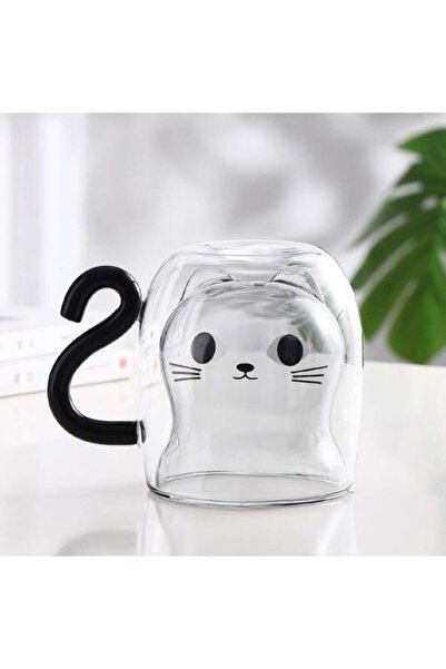 CT STONES Modern Design Cat Glass Cup – Double Wall, for Gift & Daily Use