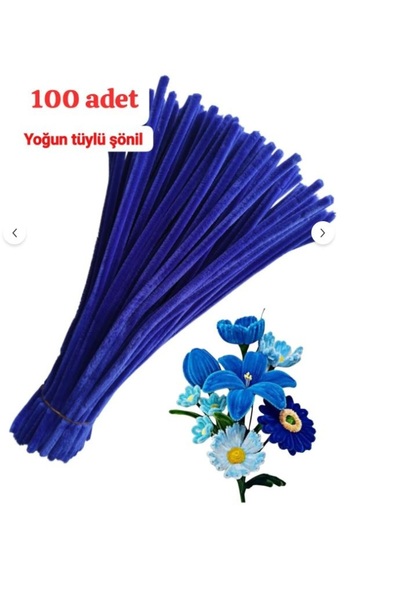 hobi market art 100 ADET KOYU MAVİ ŞÖNİL,Çiçek Yapımına Uygun Tüylü Tel 30 cm...