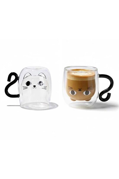 CT STONES Modern Design Cat Glass Cup – Double Wall, for Gift & Daily Use