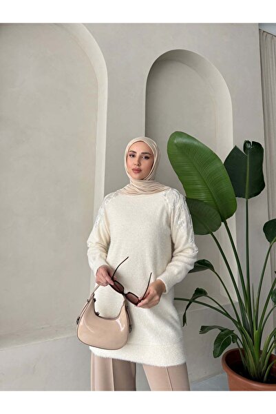 Nefise Tekstil Angora Omuzları İşlemeli Yumoş Kazak Tunik
