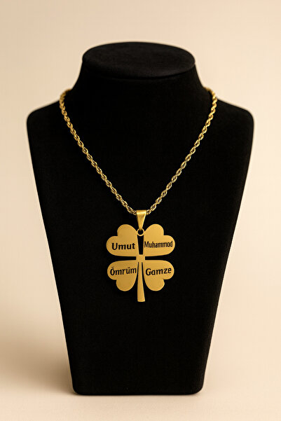 staınless steel Kişiye Özel Lazer basım Çelik Yonca kolye