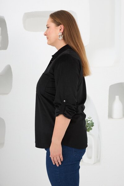 RMG Velvet Plus Size Snap Sleeve Shirt