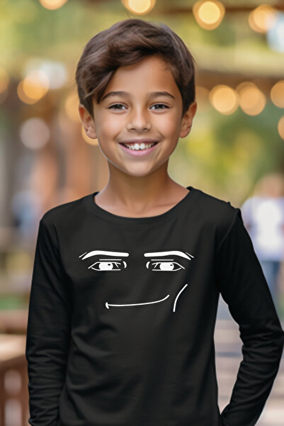 Texclusive Roblox Face Man Long Sleeve Kids Tshirt Black Unisex Combed Cotton