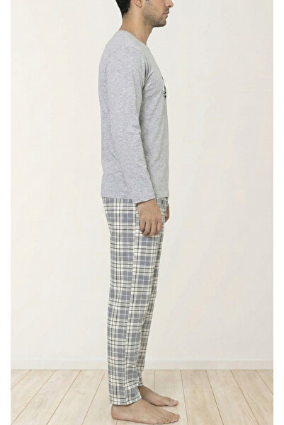 embody Men's long cotton wadded cotton pyjamas, grey The Leader 16403