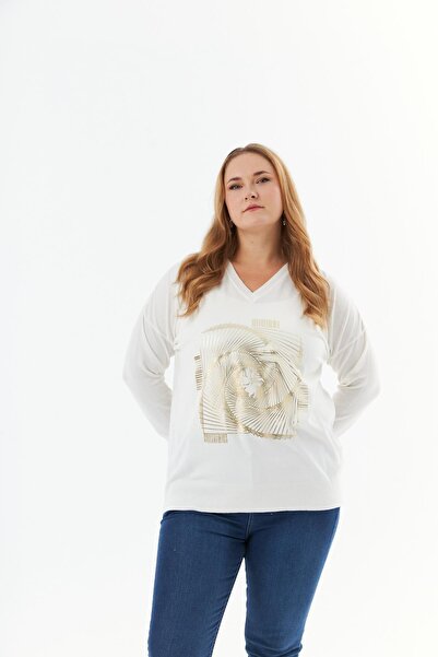 RMG Plus size v-neck cashmere blend patterned knit sweater