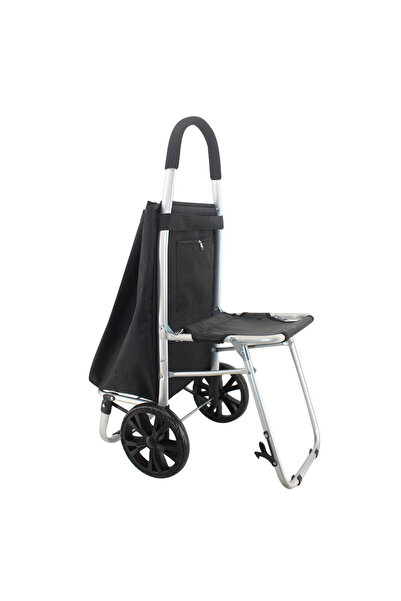 South house حقيبة تسوق معدنية قابلة للطي مع مقعد قابل للطي باللون الاسود