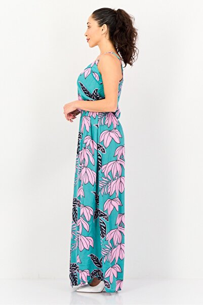 PROMOD Women Floral Print Sleeveless Maxi Dress, Multicolor