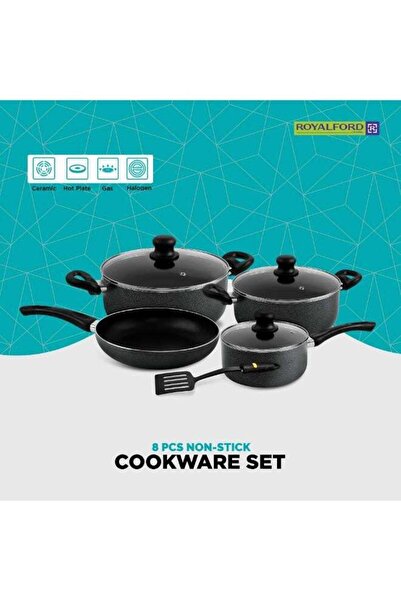 ROYALFORD طقم أواني طهي غير لاصقة مكون من 8 قطع، خالٍ من مادة PTFE/PFOA، بقاع...