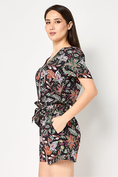 PROMOD Women Floral Print Short Sleeve Playsuit, Multicolor