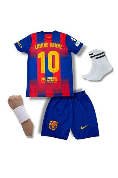 Flextreme BARSELONA 10 LAMİNE YAMAL 2025/2026 YENİ SEZON ÇOCUK FUTBOL FORMASI 4'LÜ SET
