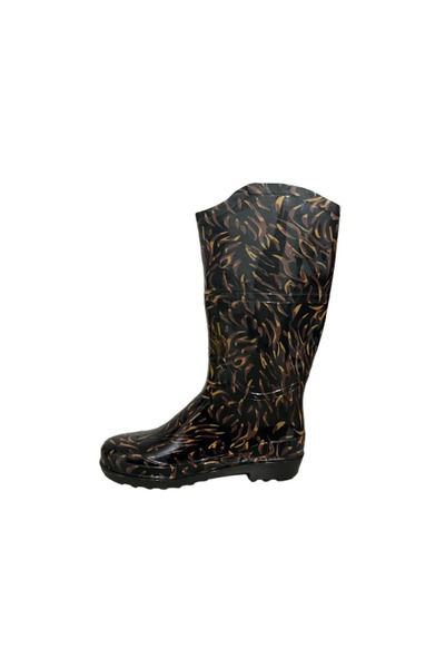 Emek Women's Yellow-Black Patterned 35 cm Long Garden Rain Boots