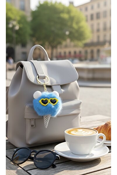 Şirin Gözlüklü Dondurma Ponpon Peluş Anahtarlık