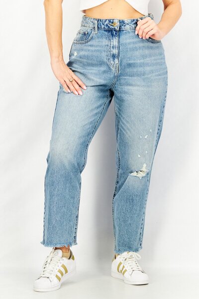 collusion بنطلون جينز نسائي مستقيم وممزق وغير قابل للتمدد، أزرق مغسول