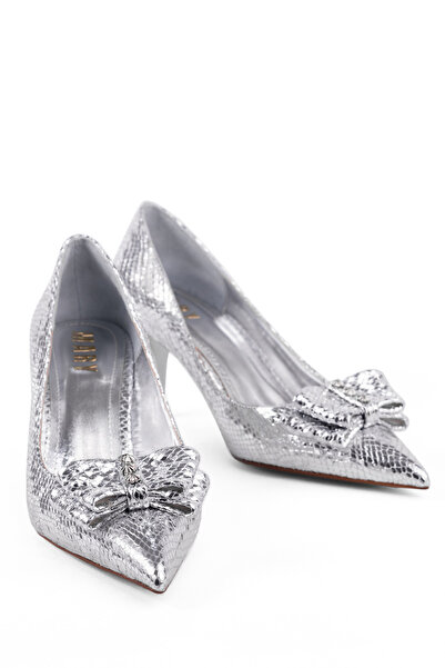 MARY Snake Pattern Stone Decoration Detailed Pointed Toe Thin Heel Elegant Chic Design Women's Heeled Shoes