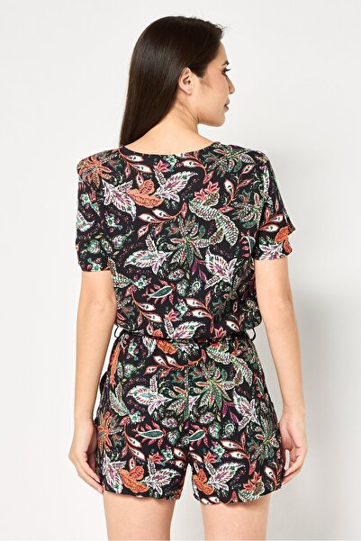 PROMOD Women Floral Print Short Sleeve Playsuit, Multicolor