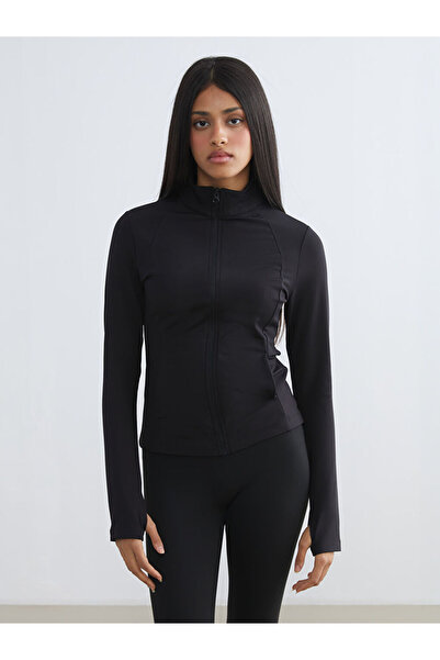 LC Waikiki KOOR SPORT Siyah Dik Yaka Parmak Geçmeli Kadın Fermuarlı Sweatshirt