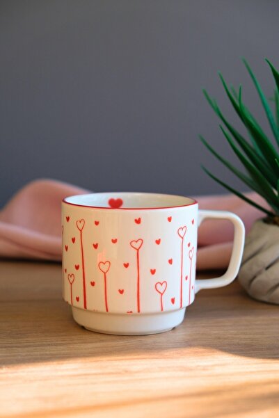 tabakevi Tabak Evi Porcelain Flying Hearts Stacked Mug Red Mesh 250Cc