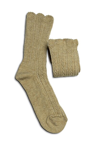 Rumon Knitted Patterned Wool Beige Women's Socks 2 Pack