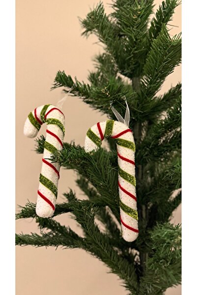 suprizegift Cane Candy Ornament Long Glitter Green Red White 17 cm