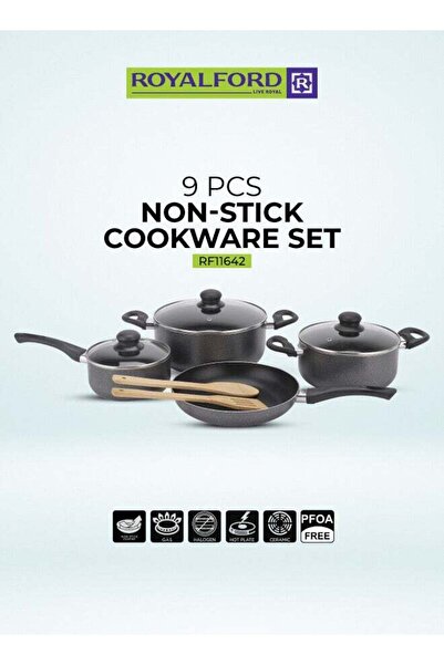 ROYALFORD 9-Piece Non-Stick Cookware Set – 3-Layer Aluminum, CD Bottom, PTFE & PFOA Free