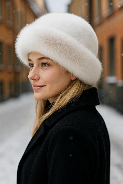 MARBERRY Ecru Soft Textured Plush Neck Collar and Earflap Women's Hat