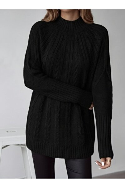 MADAMNİZ Women's long-sleeved semi-turtleneck knit blouse