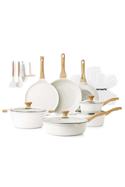 Sensarte Ceramic 23-Piece Non-Stick Induction Cookware Set - Cream White