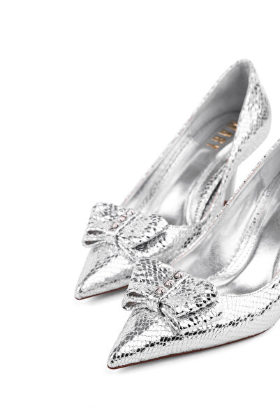 MARY Snake Pattern Stone Decoration Detailed Pointed Toe Thin Heel Elegant Chic Design Women's Heeled Shoes