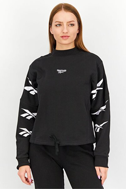 Reebok Women Sportswear Fit Long Sleeve Outdoor Sweatshirt, Black and White
