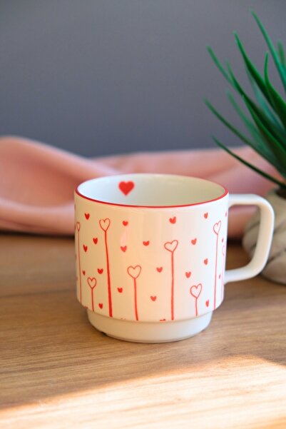 tabakevi Tabak Evi Porcelain Flying Hearts Stacked Mug Red Mesh 250Cc
