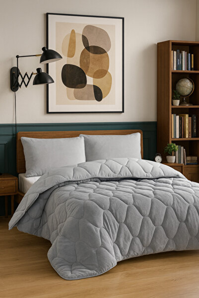 Binna Soft Ultra Yumuşak Welsoft Çift Kişilik Katlanabilir Kışlık Yorgan-Gri